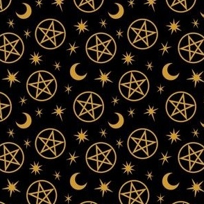 Pentagrams and Stars Gold on Black