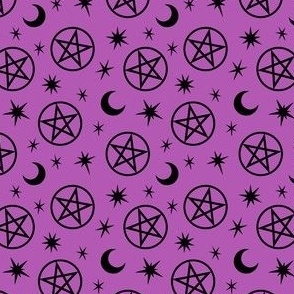 Pentagrams and Stars Black on Purple