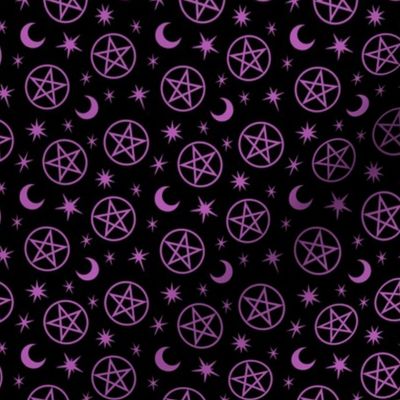 Pentagrams and Stars Purple on Black