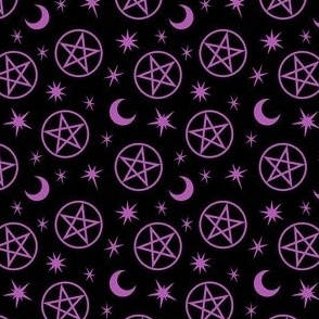 Pentagrams and Stars Purple on Black