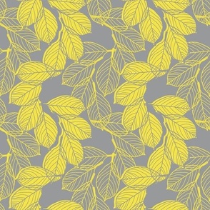 yellow autumn leaves with grey