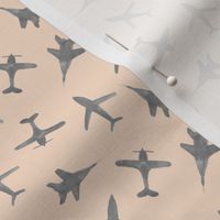 Grey airplanes on cream - watercolor planes