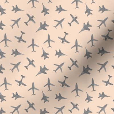 Grey airplanes on cream - watercolor planes