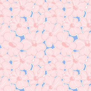 Pink flowers on blue