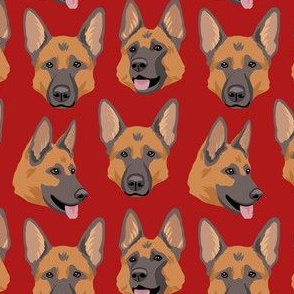 German Shepherd Faces - Large - Red