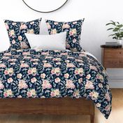 Watercolor Floral (navy) Pink + Blush Flowers, 12 inch repeat