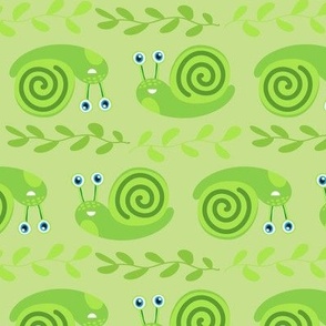 Snails in Green with Swirly Shells