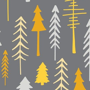 Gray Yellow Woodland Forest Pine Trees Large