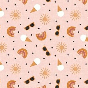 Summertime - sunshine, ice-cream cones  & rainbows - black polkas on pink - LAD21