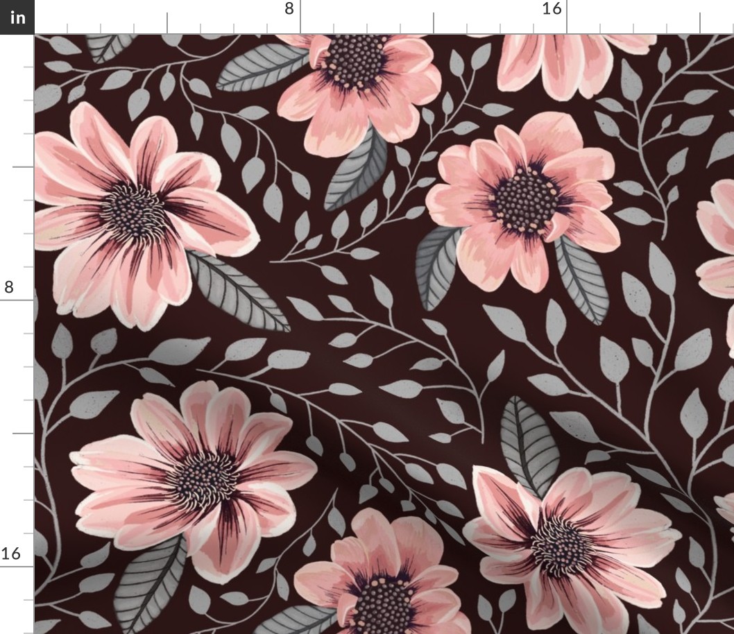 Romantic peonies - dark - large