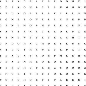 Back to school search word puzzle abc alphabet teacher student design monochrome black and white