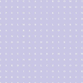 Back to school search word puzzle abc alphabet teacher student design lilac purple white