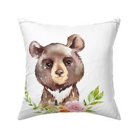 18” Bear Floral Nature Trails Pillow Front with dotted cutting lines