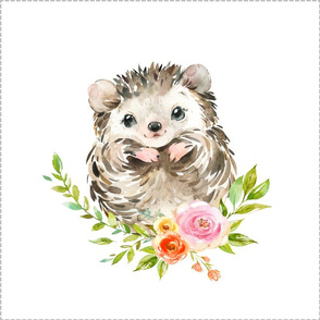18” Hedgehog Floral Nature Trails Pillow Front with dotted cutting lines