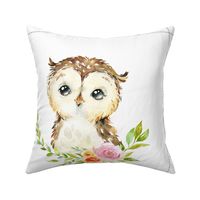 18” Owl Floral Nature Trails Pillow Front with dotted cutting lines