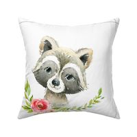 18” Raccoon Floral Nature Trails Pillow Front with dotted cutting lines