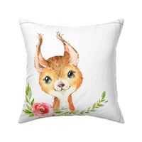 18” Squirrel Floral Nature Trails Pillow Front with dotted cutting lines