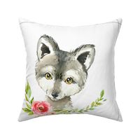 18” Wolf Floral Nature Trails Pillow Front with dotted cutting lines