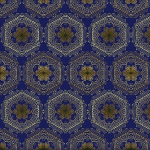 Gold and navy hexagon linart
