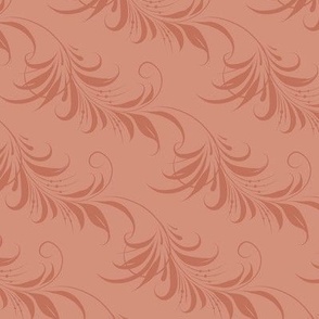 (small 5x9in) muted orange peach pink Freehand Folk Floral monochrome 