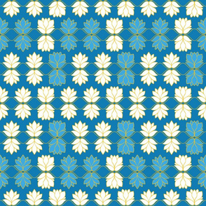 Elegant blue and white Lotus flower art pattern in a mosaic style