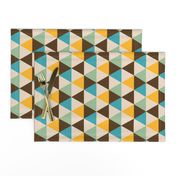 Retro 70s hexagons pastel yellow teal brown beige