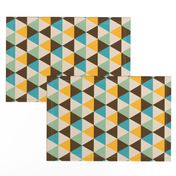 Retro 70s hexagons pastel yellow teal brown beige