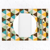 Retro 70s hexagons pastel yellow teal brown beige