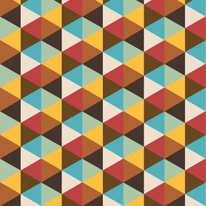 Retro 70s geometrics multicolor hexagons