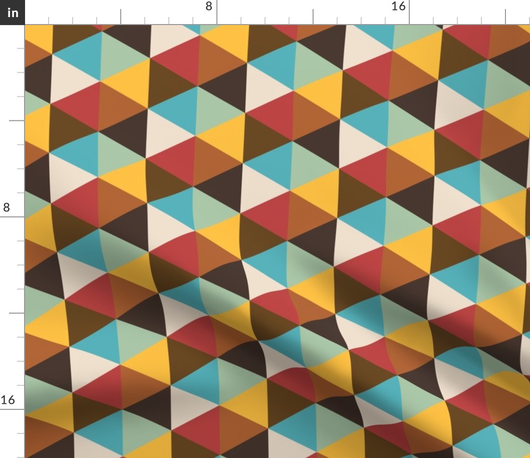 Retro 70s geometrics multicolor hexagons