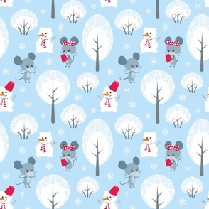 Large LIttle Winter Wonderland Silly Mice Snowmen and Trees