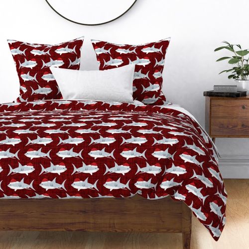 Shark Santa Red Fabric Look Background - Large Scale