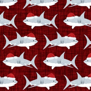 Shark Santa Red Fabric Look Background - Large Scale