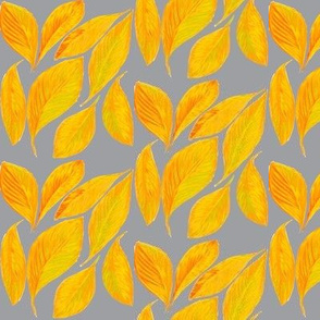 Golden Autumn Leaves Tossed by the Breeze on Mystic Grey - Small Scale