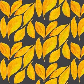 Golden Autumn Leaves Tossed by the Breeze on Shadow Grey - Small Scale