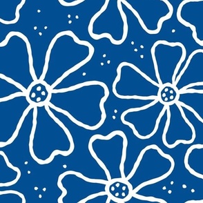 Simple Flowers - Outline - White + Blue - JUMBO / LARGE SCALE