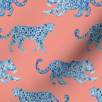 Leopard Parade Blue on Coral