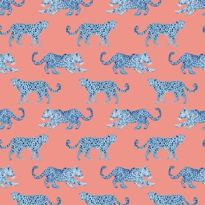 Leopard Parade Blue on Coral