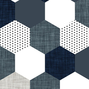 rotated slate and navy hexagon wholecloth