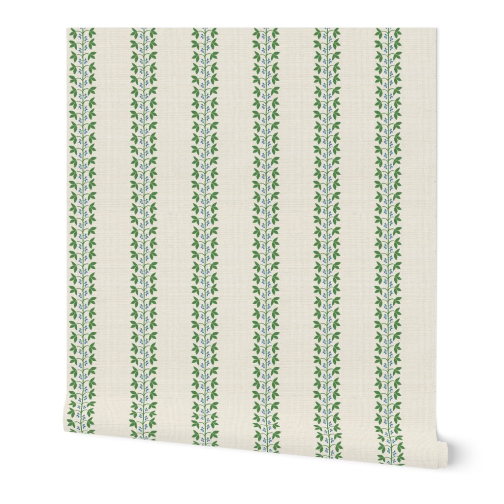 Berry Vine Stripe Blue and Green on Cream