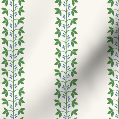 Berry Vine Stripe Blue and Green on Cream