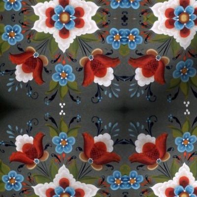 Norwegian Rosemaling Christmas tulips red white blue