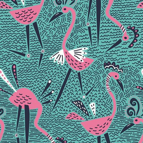 Happy cranes- Teal & Pink