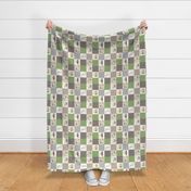 3" BLOCKS- Forest Friends Patchwork Cheater Quilt- Brown Green & Gray, Gender Neutral Woodland Animal Blanket, ROTATED quilt A