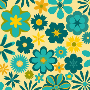 Vintage Floral Teal and Yellow