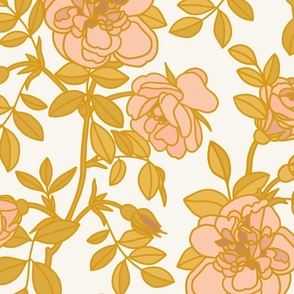 Climbing roses in ochre and blush- large scale