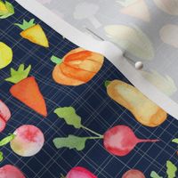 Rainbow Vegetables - grid background - navy