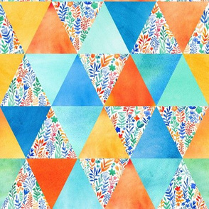 Patch floral pattern watercolor triangles