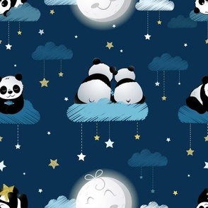 Panda bears among the stars blue