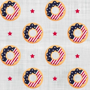 Flag Donuts with Red Star on Light Grey Linen